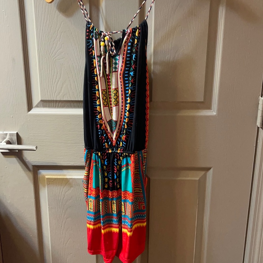 Multi color Tribal print romper with pockets !